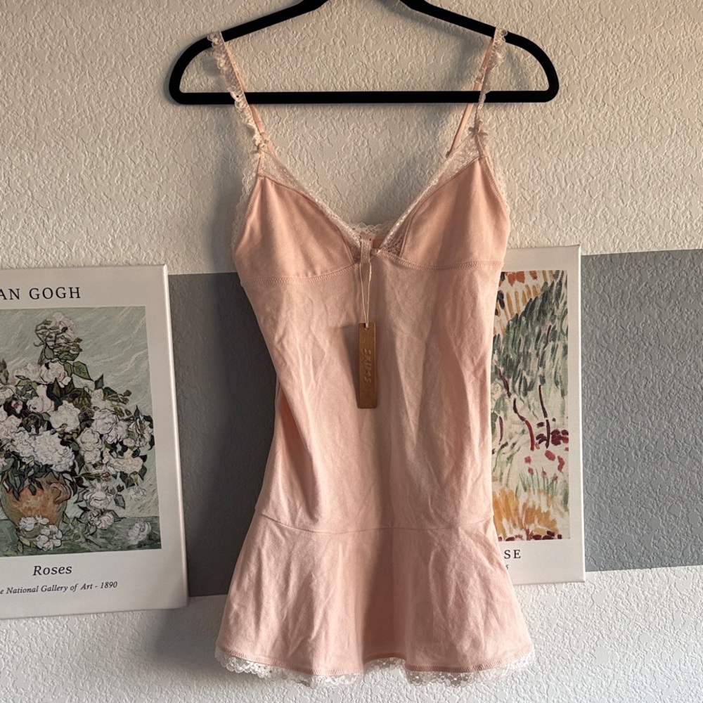 SKIMS Baby Pink Cotton Laced Slip Dress NWT
